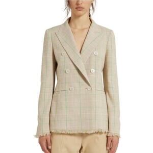 Marella Rivalsa Plaid Fringe Double Breasted Blazer Jacket S